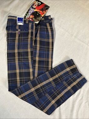 Bugle Boys 100% Cotton Plaid Pleated Boys Trousers in Navy and Tan